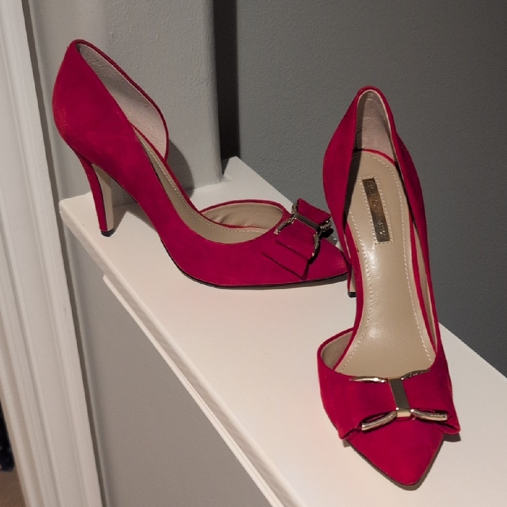 BCBGeneration Vibrant Red Heels with Bow Accent